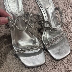 SCHUTZ Metallic Silver Heeled Sandals